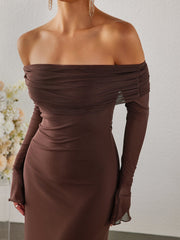 Flounce Sleeve Off Shoulder Mesh Bodycon Dress