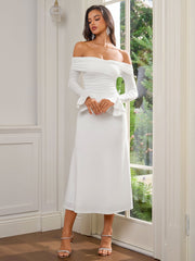 Flounce Sleeve Off Shoulder Ruched Bodycon Dress