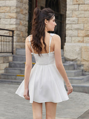 Flounce Trim Ruched Backless Solid Mini Dress