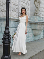 Flounce Trim Tie Front Solid Cami Long Dress