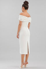 Zivaf White Beaded Rhinestone Midi Dress