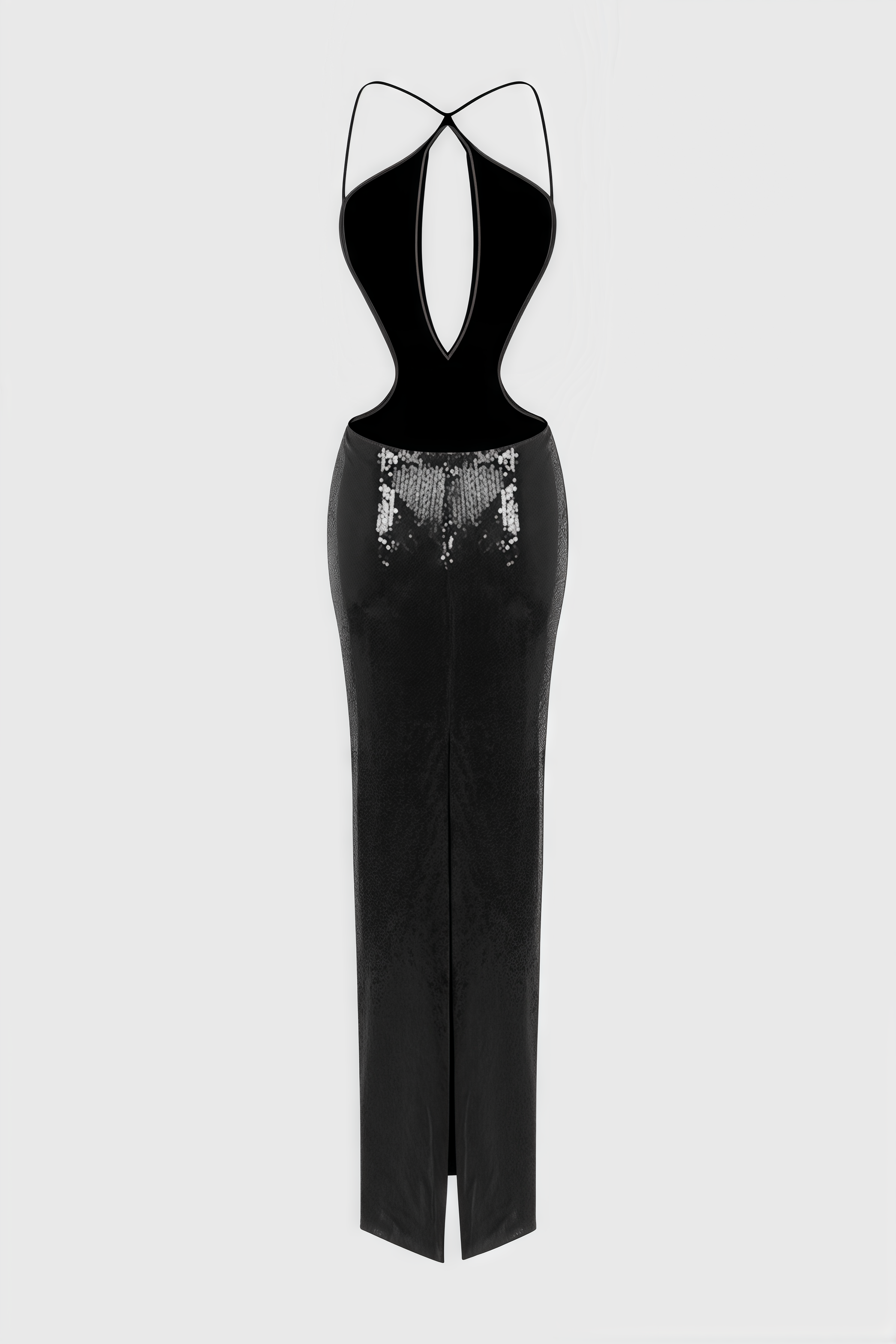 Creamy Black Cutout Sequin Maxi Dress