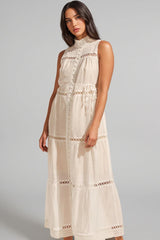 Taylod Stand-up Collar Cut-out Maxi Dress