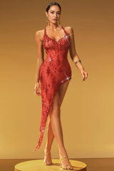 Sorert Spaghetti Rhinestone Split Midi Dress