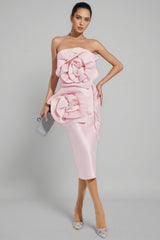 Molia Pink Floral Strapless Midi Dress