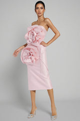 Molia Pink Floral Strapless Midi Dress