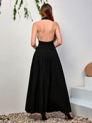 Halter Backless Flared Hem Long Dress