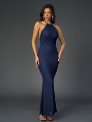 Halter Backless Mesh Sequin Bodycon Dress