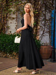 Halter Bow Tie Back Ruched Bust Maxi Dress