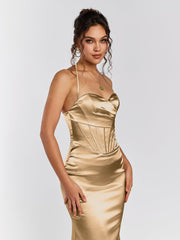 Halter Corset Backless Satin Dress