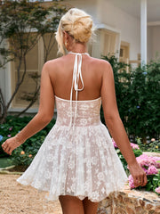 Halter Tie Lace Pleated Dress