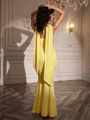 Hanging Neck Ribbon Backless Solid Tube Dress