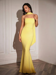 Hanging Neck Ribbon Backless Solid Tube Dress