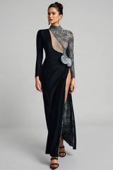 Gryixel Long Sleeve Leopard Flower Maxi Dress