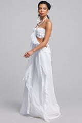 Erika Halter Cut-Out Ruffle Maxi Dress
