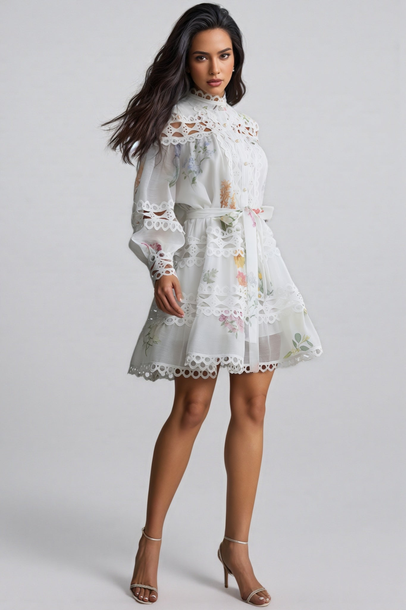 Catharine Floral Print Lace Panelled Mini Dress
