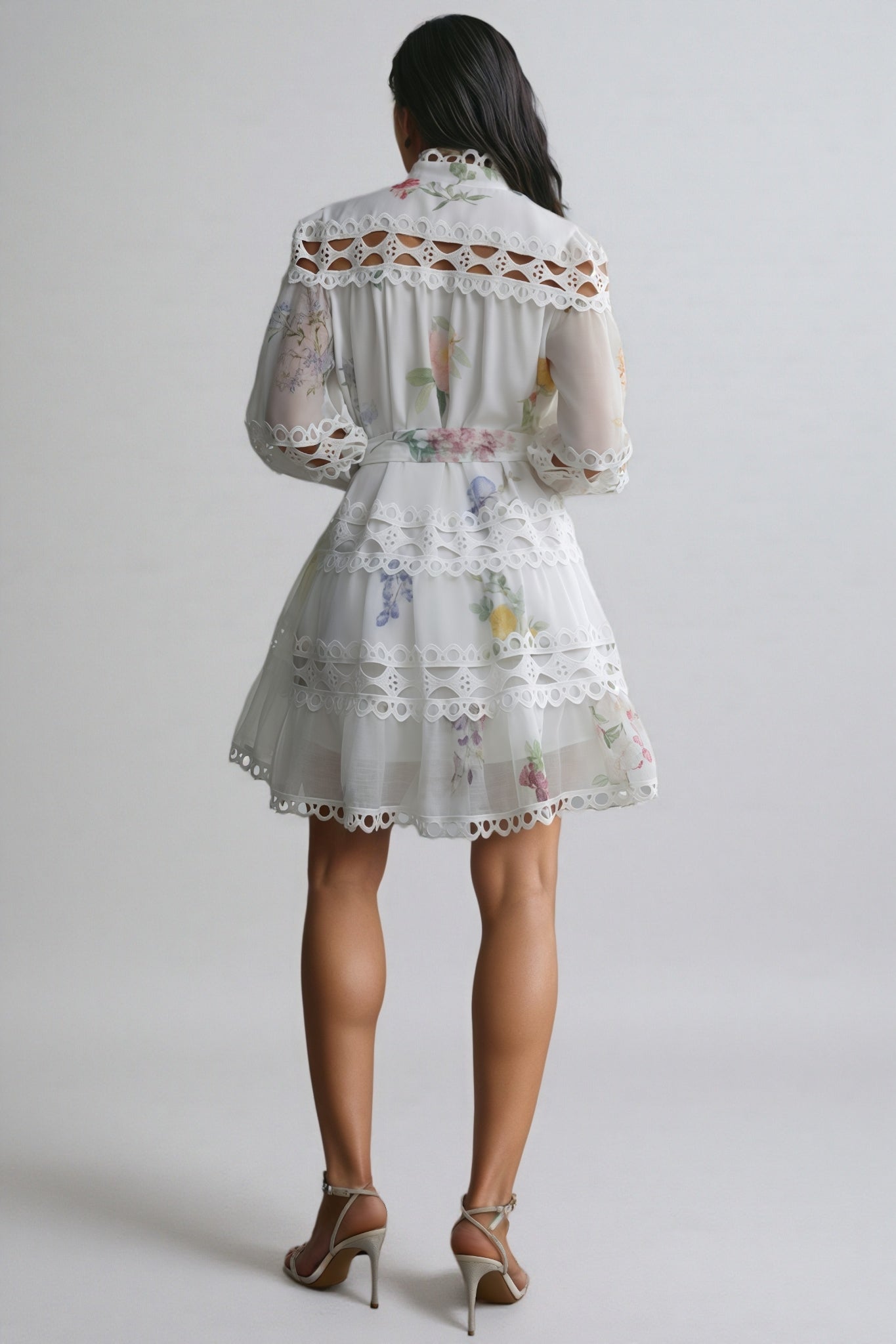 Catharine Floral Print Lace Panelled Mini Dress