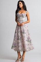 Kerry Floral Print Lace Trim Midi Dress