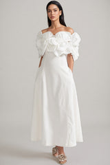 Dasaka White Strapless 3D Floral Maxi Dress