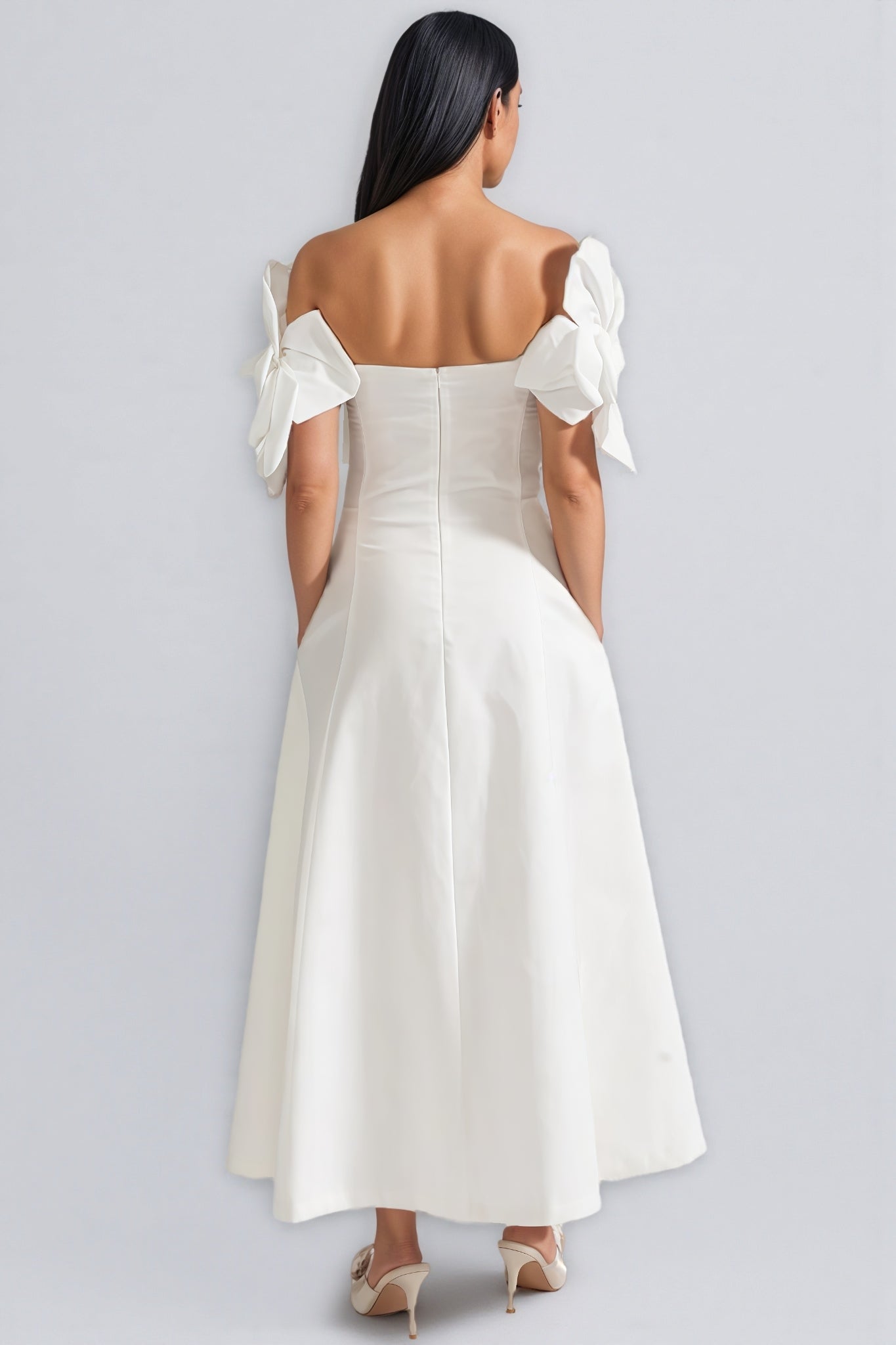 Dasaka White Strapless 3D Floral Maxi Dress