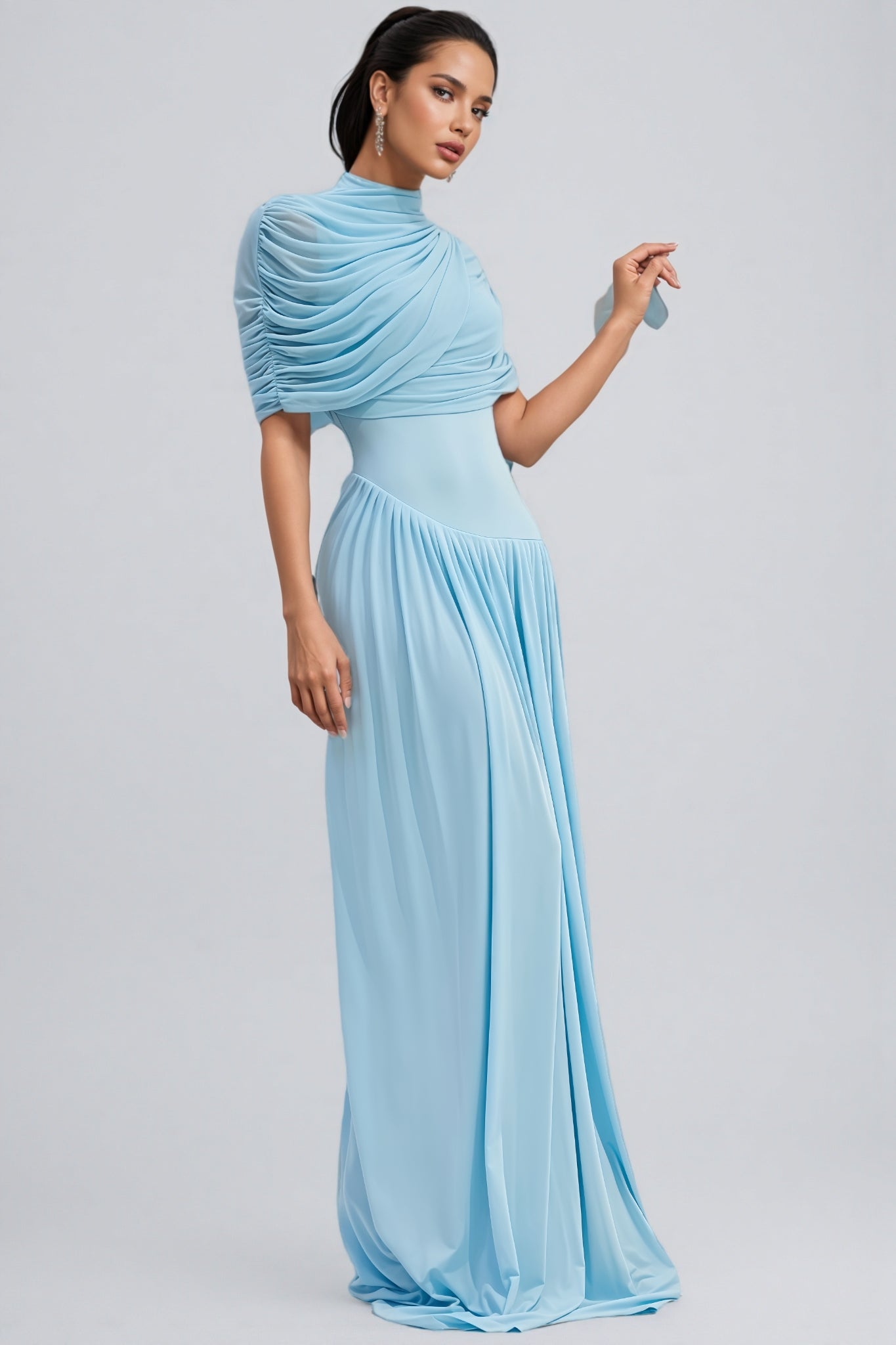 Vailtry Blue Shawl-Style Pleated Maxi Dress