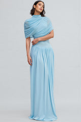 Vailtry Blue Shawl-Style Pleated Maxi Dress