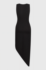 Elysp Black Openwork Irregular Slit Midi Dress