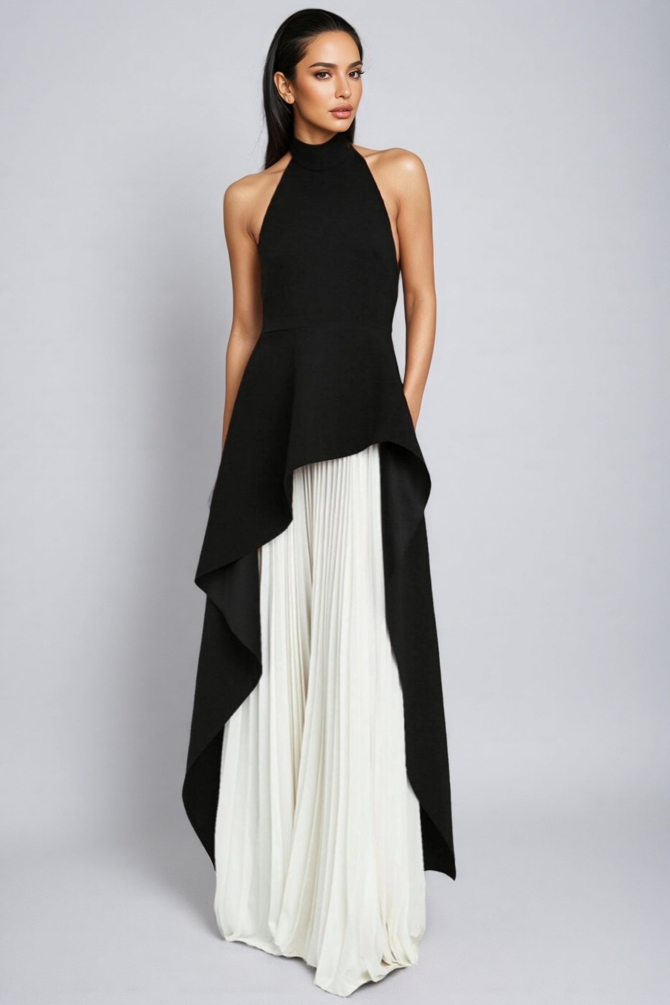 Blythe Crew Collar Sleeveless Backless Asymmetric Suit Dress