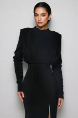 Irene High Neck Slit Maxi Dress-Black