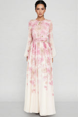 Aisly Print Round Neck Puff Sleeve Maxi Dress