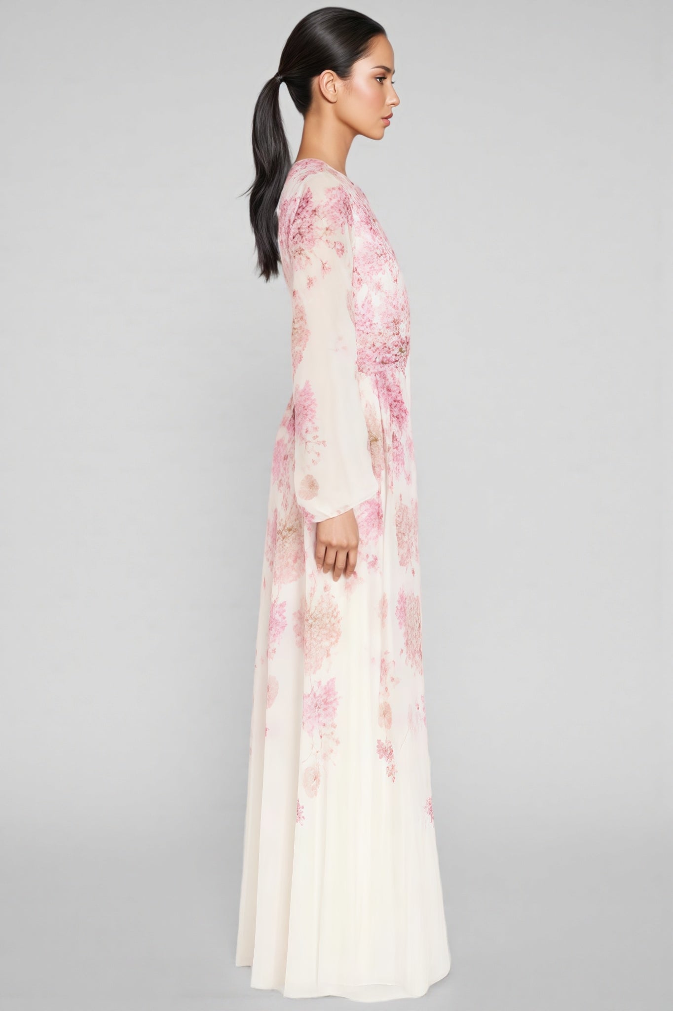 Aisly Print Round Neck Puff Sleeve Maxi Dress