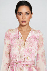 Aisly Print Round Neck Puff Sleeve Maxi Dress