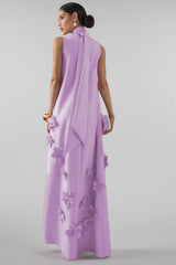 Celina 3D Floral High Neck Sleeveless Maxi Dress-Purple