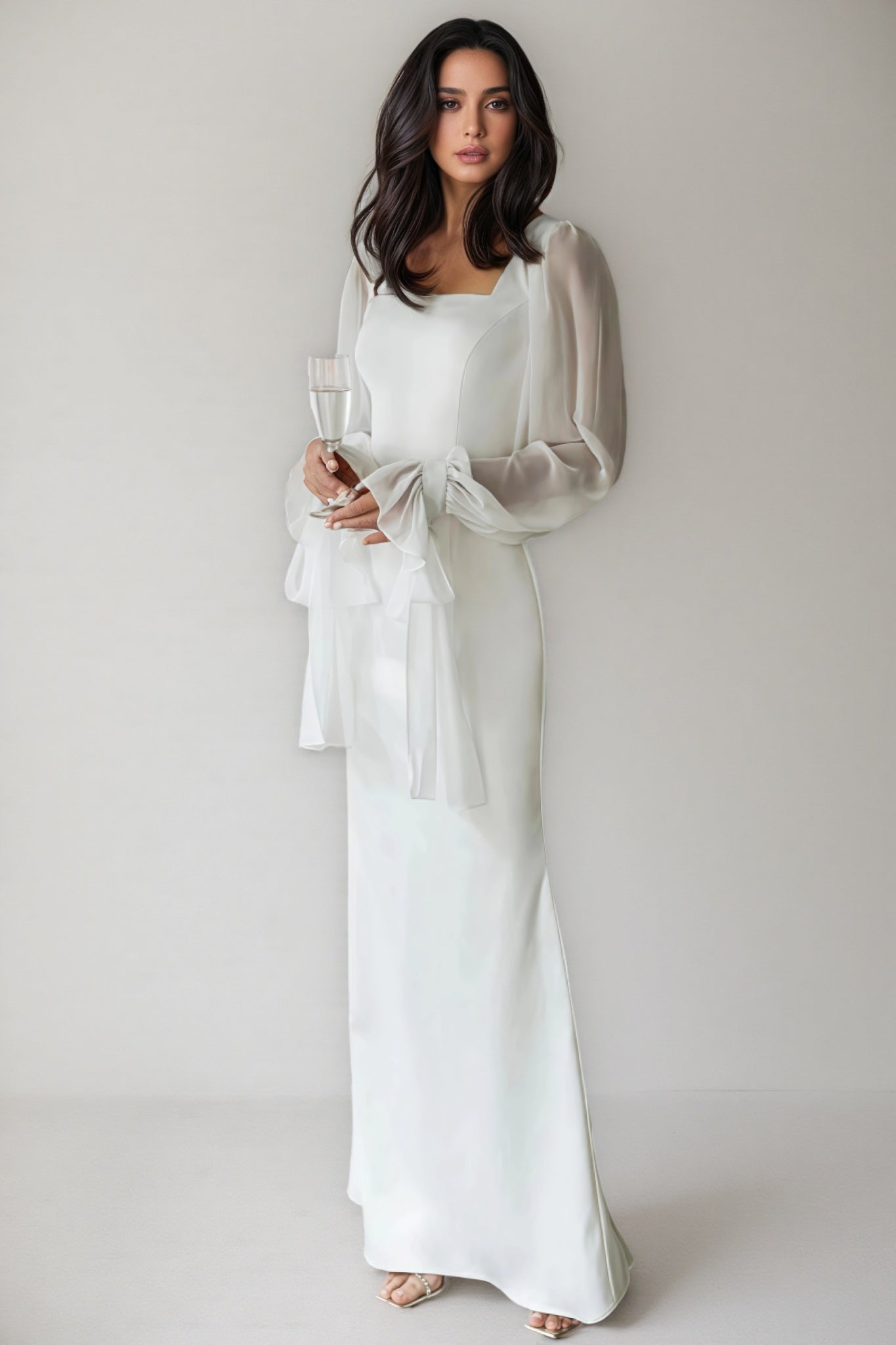 Dlasa Square Neck Lantern Sleeve Midi Dress