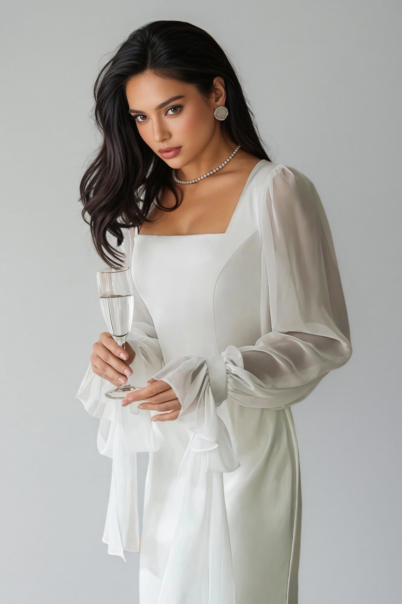 Dlasa Square Neck Lantern Sleeve Midi Dress