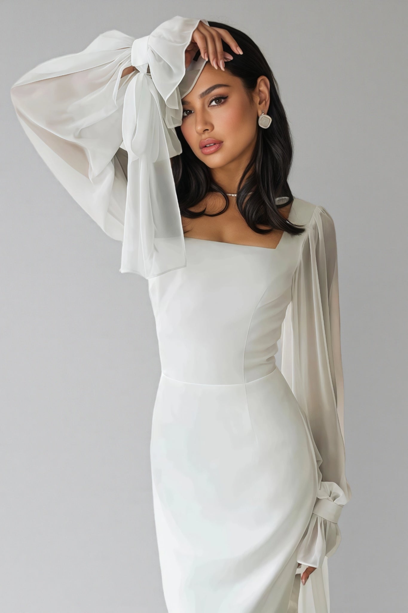 Dlasa Square Neck Lantern Sleeve Midi Dress