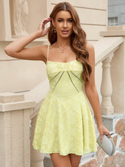 Jacquard Crisscross Tie Back See Through Cami Dress