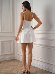 Jacquard Ruched Back Flared Hem Cami Dress