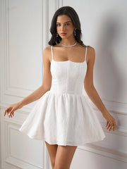 Jacquard Ruched Back Flared Hem Cami Dress