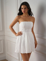 Jacquard Ruched Back Flared Hem Tube Dress