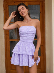 Jacquard Ruched Pleated Hem Tube Dress