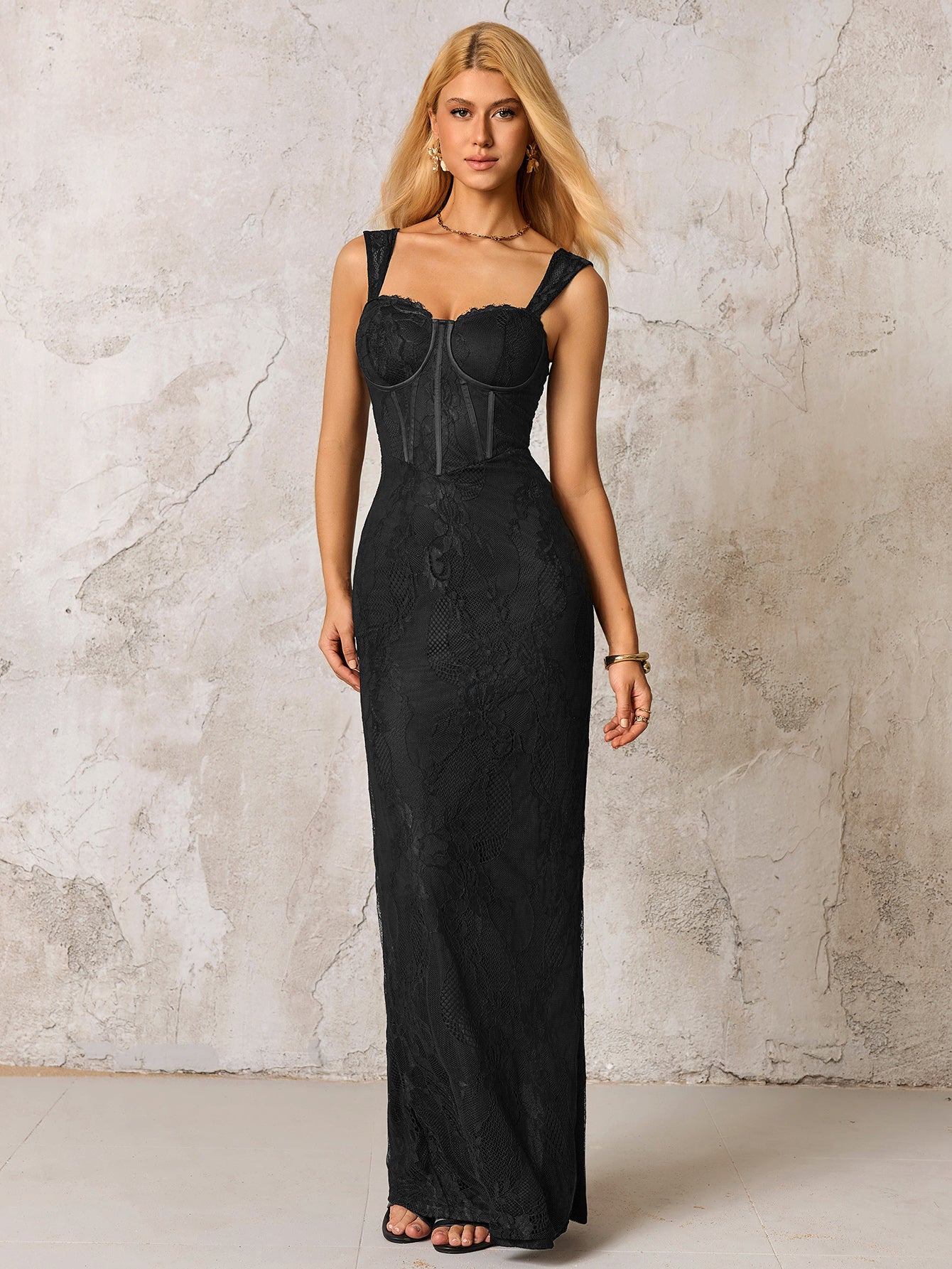 Jacquard Zipper Split Back Lace Bodycon Dress