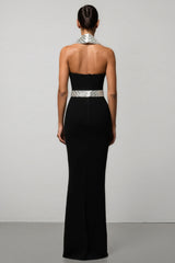 Ierra Black Diamond Studded Backless Maxi Dress