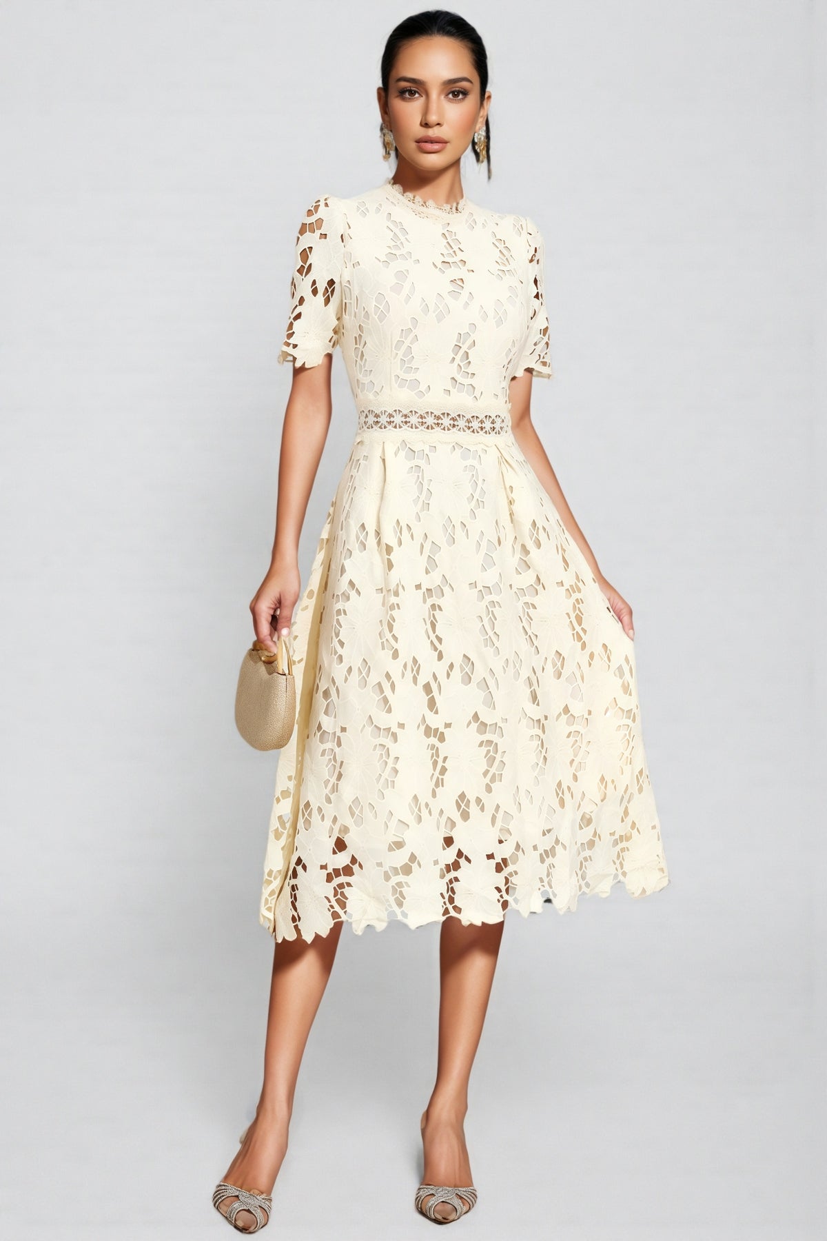 Wheatley Apricot Lace Cut Out Midi Dress