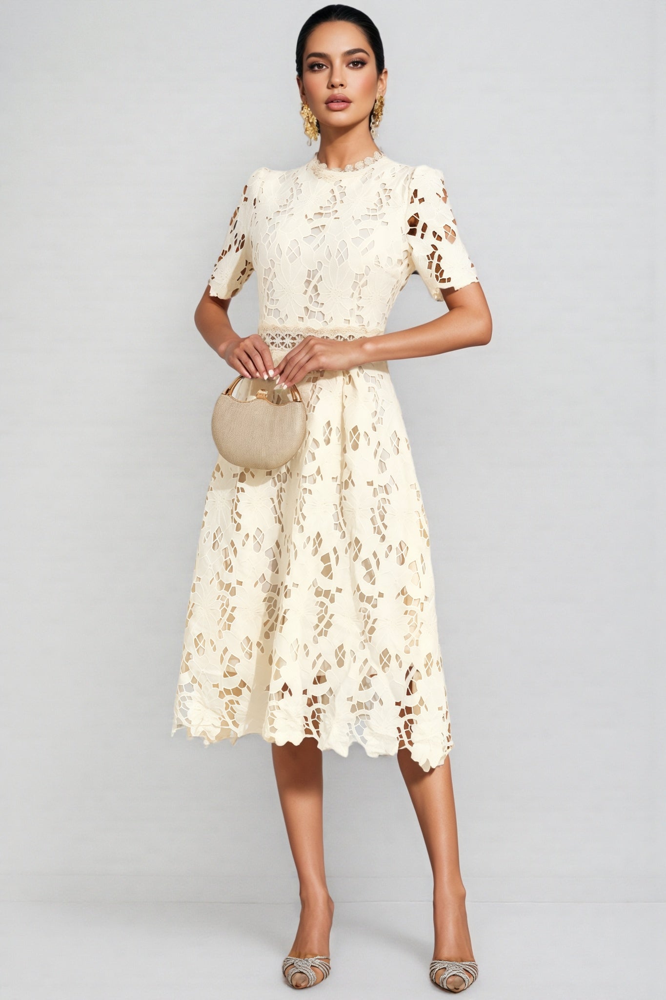 Wheatley Apricot Lace Cut Out Midi Dress