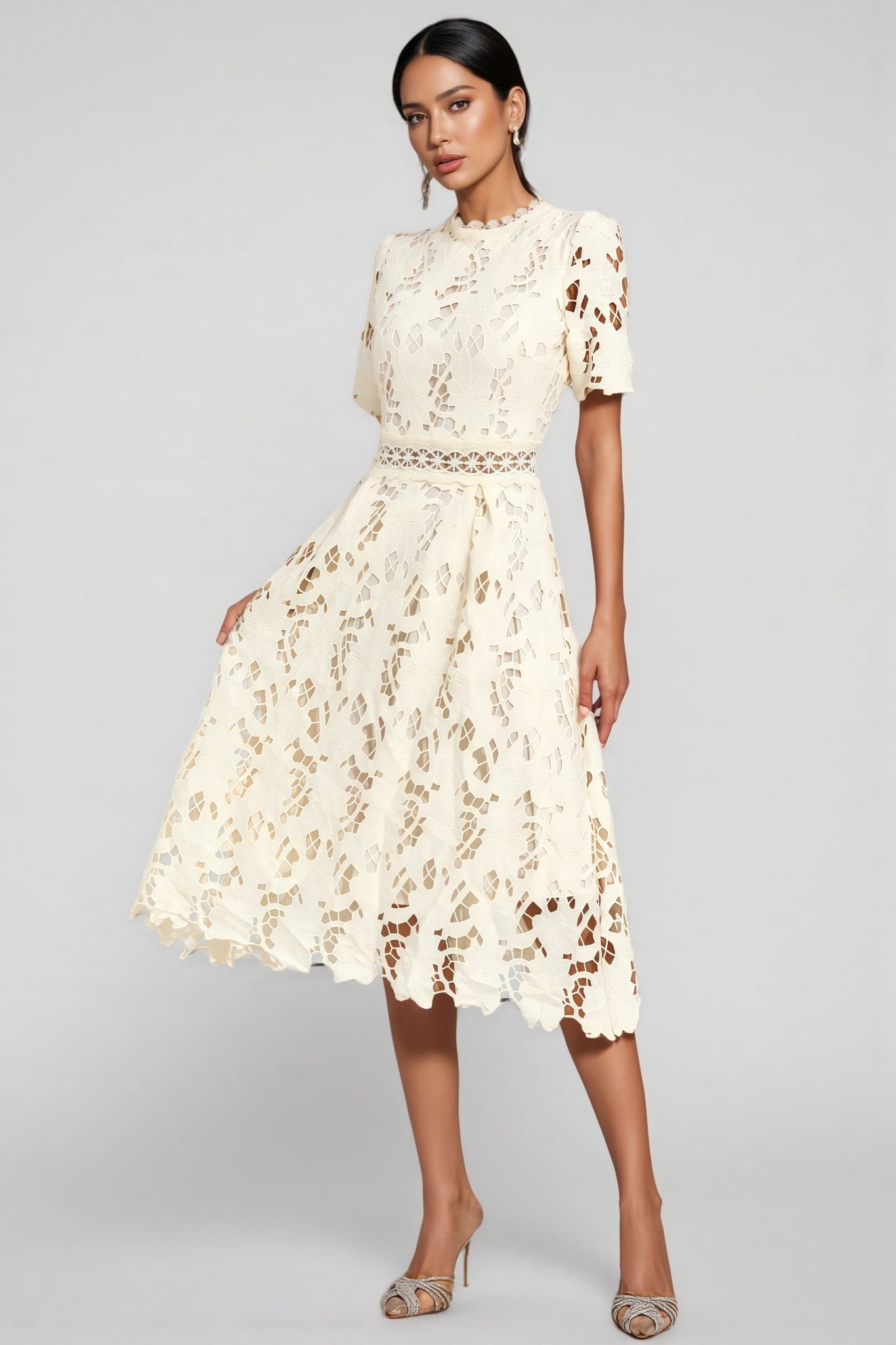 Wheatley Apricot Lace Cut Out Midi Dress