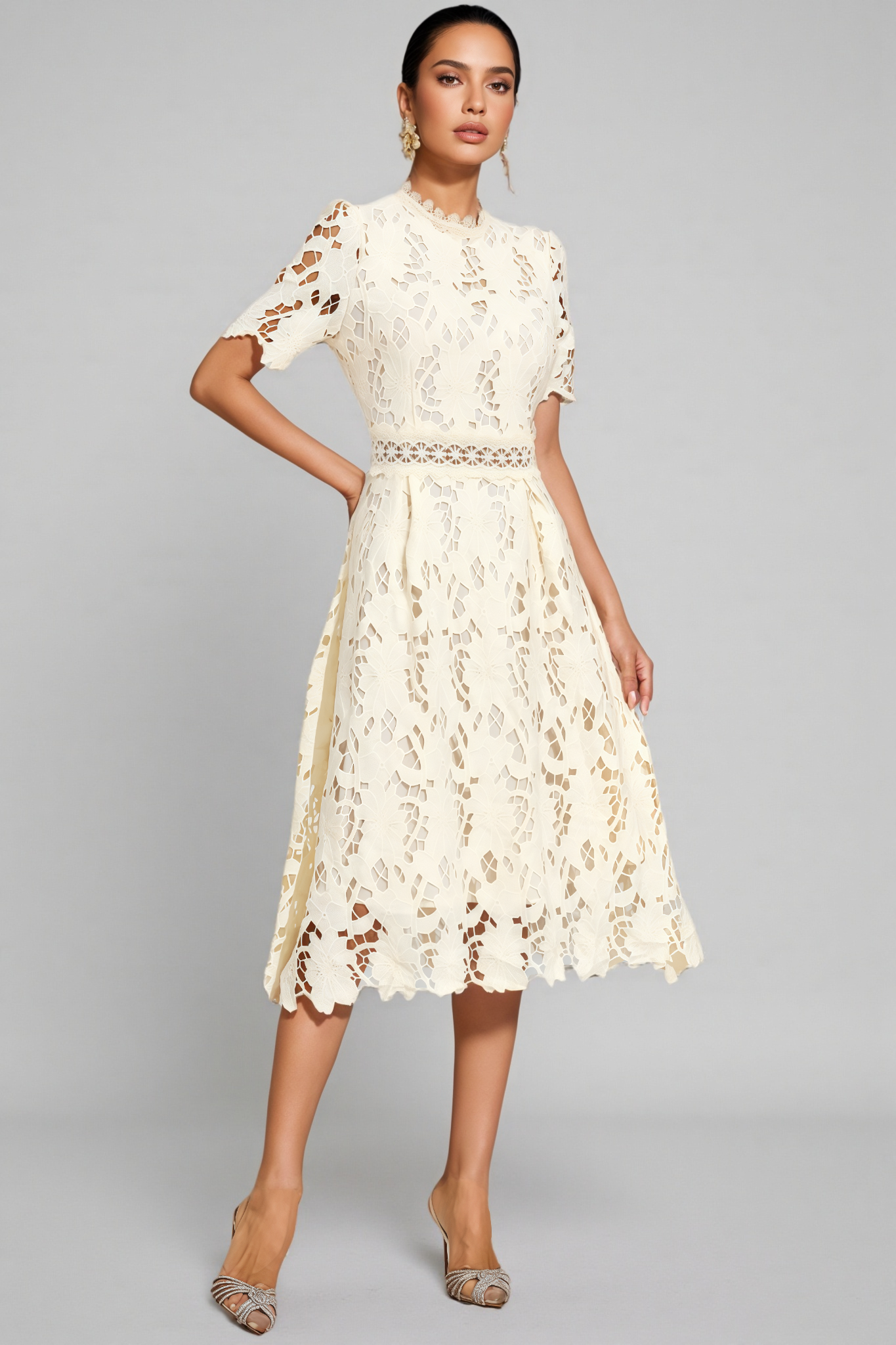 Wheatley Apricot Lace Cut Out Midi Dress