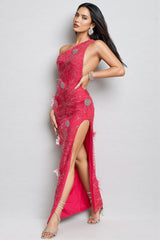 Simeon Pink Sequin High Split Maxi Dress