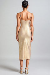 Alistair Pearls Cut Out Slit Midi Dress