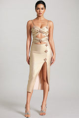 Alistair Pearls Cut Out Slit Midi Dress